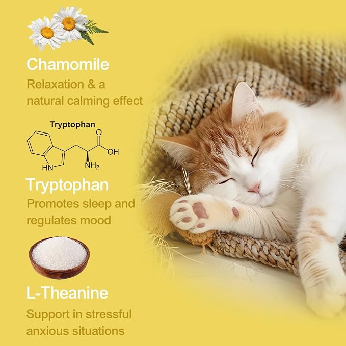 Cat Calming Treats 150 Count – L-Theanine 60mg + Tryptophan & Chamomile for Anxiety, Stress & Aggression Relief, Dual-Texture Chicken Flavor, All Breeds & Ages