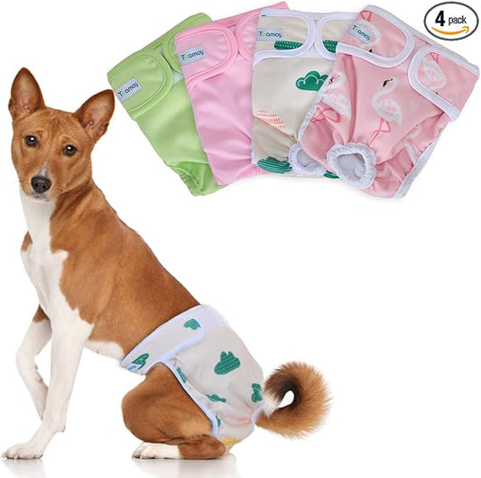 Teamoy Female Dog Diapers for Heat 4-Pack, Reusable Dog Period Diaper Wraps for Incontinence, Training & Housebreaking,S