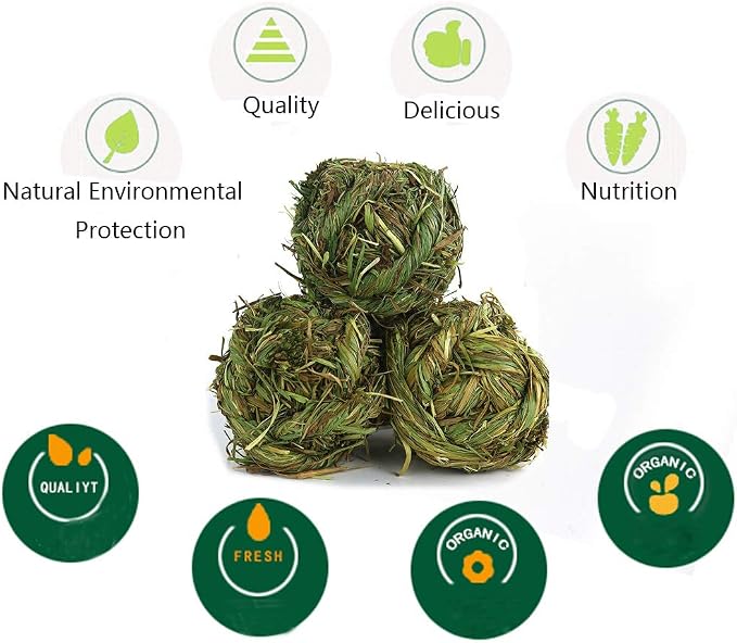 Hamiledyi Rabbit Chew Ball Timothy Grass Grinding Small Animal Activity Play Chew Toys for Bunny Rabbits Hamster Guinea Pigs Gerbils (5 PCS)