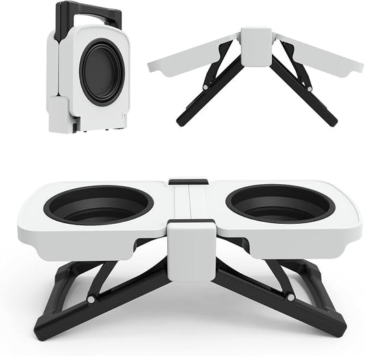 Elevated Dog Bowls Stand, Portable Travel Dog Bowls with Collapsible Silicone Double Diner Bowl, 5 Cups Capacity Food and Water Bowl with No Spill Edge Non-Slip Stand,Ideal for Medium & Large Dogs