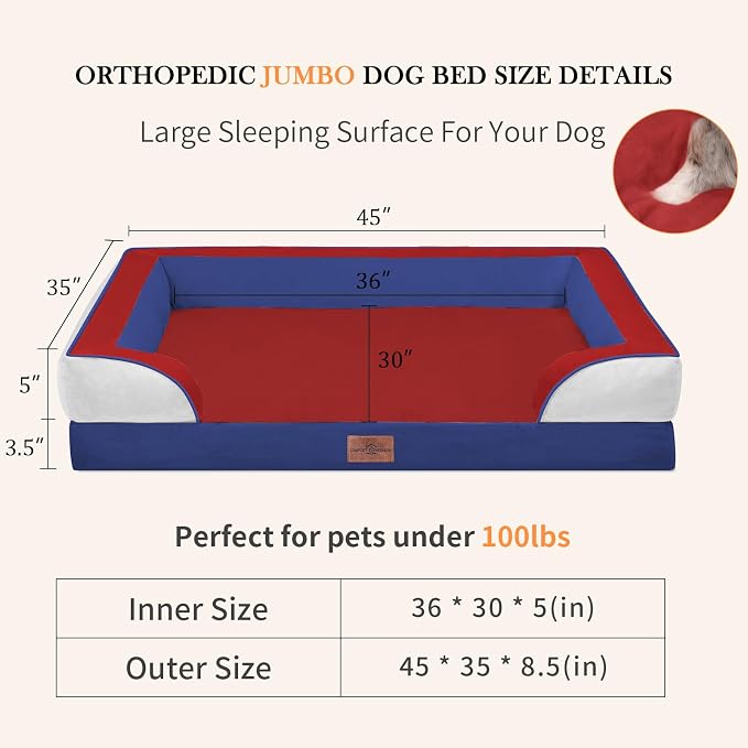 Comfort Expression Orthopedic Dog Bed for Extra Large Dogs 45x35 Inch, Waterproof Egg Crate Foam XL Pet Bed with Bolsters, Dog Couch with Washable Cover & Non-Slip Bottom, American Flag 2