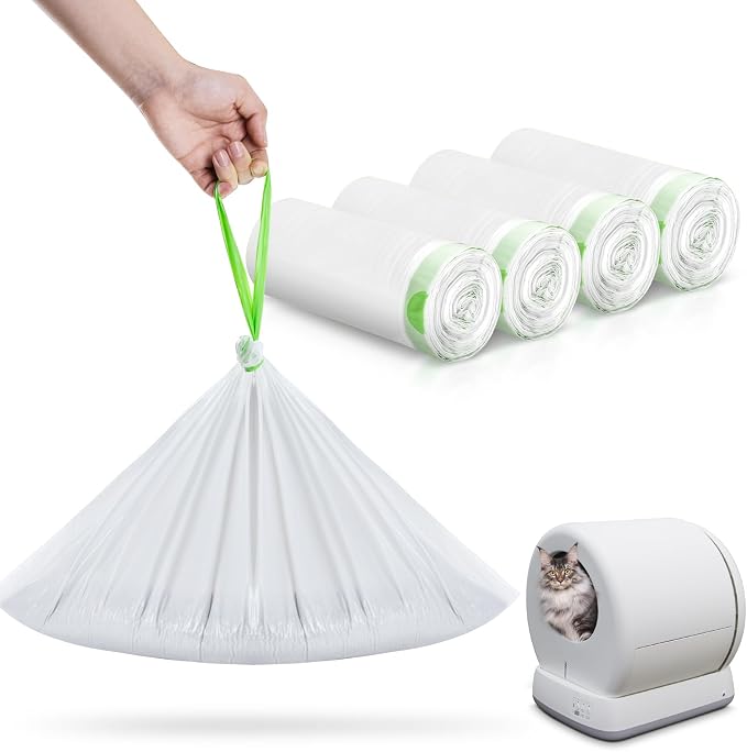 120 Pack Cat Litter Box Liners for Meo Want SC01, MWSC02 SC09, MW-LR01,1.5 Mil Thick Drawstring Heavy Duty Leak-proof Disposable Smart Self-Cleaning Litter Robot Waste Drawer Trash Bags 18" x 12.6"