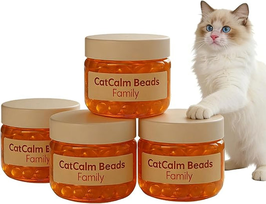 Diffuser to Calm Cats, Cat Calm Beads Family, Cat Calming Diffuser Gel Non Plug in, 4 Pack Cat Anxiety Relief, Lasting 2 Months, Downtime More Peaceful for Pets and Owners Alike. (4pc)