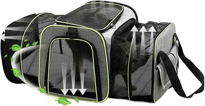 Pet Carrier, Cats and Dogs Pet Bag Chest Breathable Folding Portable Trolley Double Shoulder Handheld Crossbody Outdoor Products(Beige,Large)