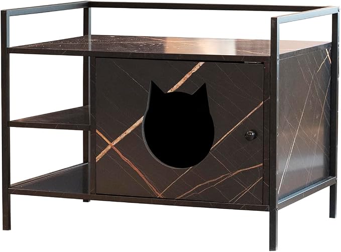 Pet Crate Cat Washroom Hidden Cat Litter Box Enclosure Furniture Nightstand with Cat Scratch Pad for Pet Home Decoration Brown One Size