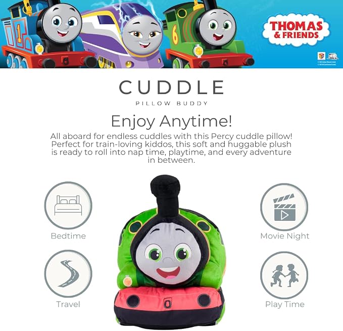 Thomas & Friends Percy Engine Train Kids Bedding Super Soft Plush Cuddle Pillow Buddy, (Officially Licensed Product) By Franco