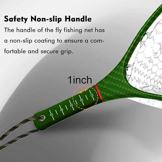 Riverruns Fly Fishing Landing Net Carbon Fiber Trout Net with Measurement Handle, Soft Rubber Mesh - 26" Standard (Wading) / 37" Long (Kayak)