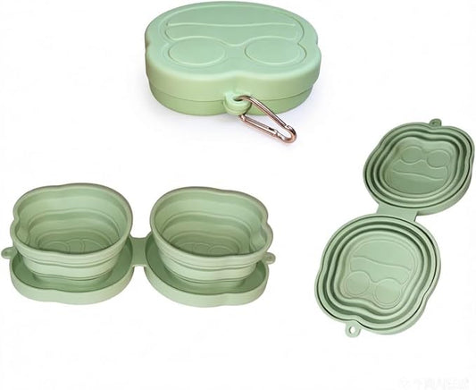 Portable Collapsible Dog Bowl, 2-in-1 Foldable Pet Feeding & Water Dish with Carabiner Lightweight Travel Bowl for Dogs & Cats, Perfect for Walking, Hiking, Camping (Green)