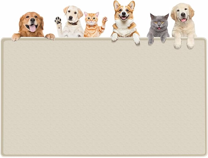 Dog Food Mat, Extra Large 51" x 25.6" Silicone Pet Feeding Mat with Raised Edge Pet Placemat for Small, Medium, and Large Pets Non-Slip, Easy to Clean (Beige)
