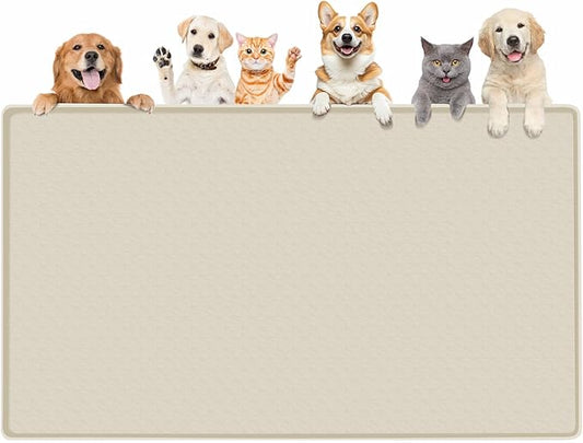 Dog Food Mat, Extra Large 51" x 25.6" Silicone Pet Feeding Mat with Raised Edge Pet Placemat for Small, Medium, and Large Pets Non-Slip, Easy to Clean (Beige)