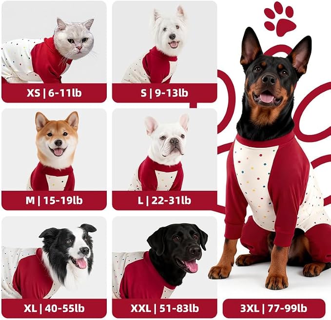 Dog Recovery Suit After Spay-Prevents Lick & Shed (Red,XS) | Soft, Breathable cotton onesie protects abdominal surgical areas by preventing licking,scratching,and shedding