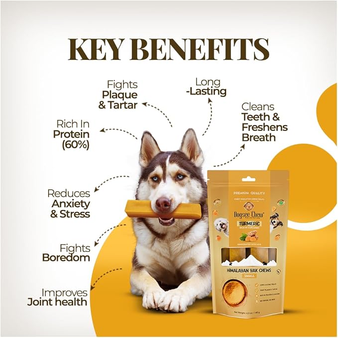 Dogsee Himalayan Yak Chews with Turmeric/Curcumin (XL - 3 Bars),60% Protein Yak Chews for Large Dogs, Dog Treats, Helps Joint Pain, Rawhide-Free