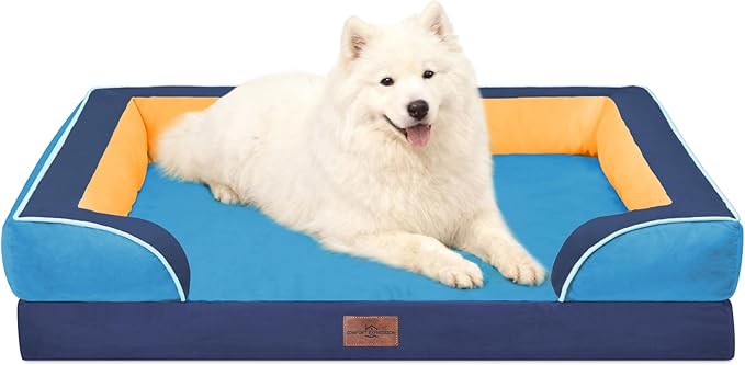 Comfort Expression Orthopedic Dog Bed for Large Dogs 36x27 Inch, Waterproof Egg Crate Foam Large Pet Bed with Bolsters, Dog Couch with Washable Cover & Non-Slip Bottom, Houston