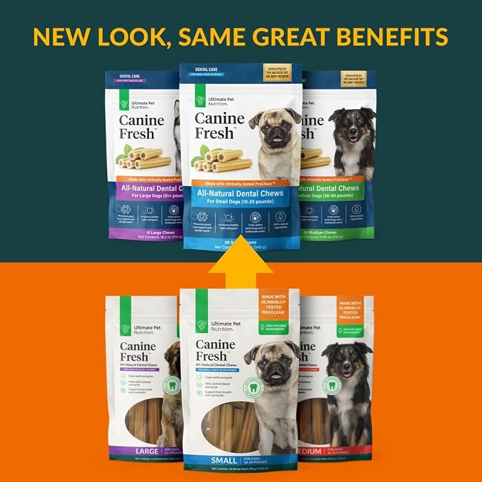 ULTIMATE PET NUTRITION Canine Fresh Dental Chews, Dental Dog Treats, Oral Care and Hygiene Sticks, Soothes Gums, Vet Developed, 12 Chews (Large)