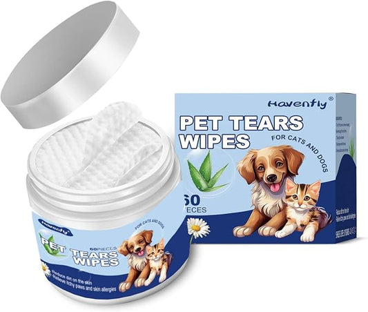 Dog Ear Wipes, Eye Wipes for Cats, Dog Tear Stain Remover Wipes, Pet Eye Wipes for Discharge and Crust (60pcs)