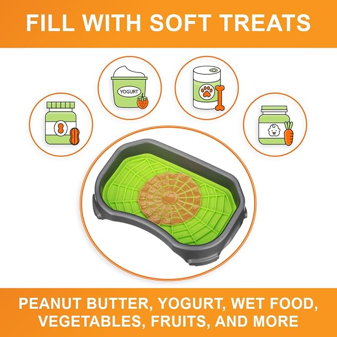 Neater Pets Neat-LIK Dog Lick Mat w/Mess-Proof Tray, Lick Mat for Dogs, Cats, Puppy, Reduces Anxiety & Boredom, Peanut Butter Slow Feeder, Interactive Treat Licking Pad (Purple & Green/Gunmetal)