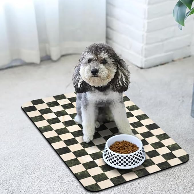 Dog Food Mats for Floors Waterproof, Pet Water Bowl Mats Pet Feeding Absorbent Placemats Plaid 12 * 20 inch