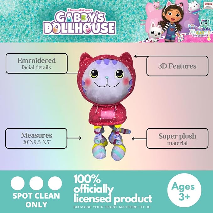 DreamWorks Gabby's Dollhouse DJ Catnip Bedding Super Soft Plush Cuddle Pillow Buddy, (Officially Licensed Product) By Franco