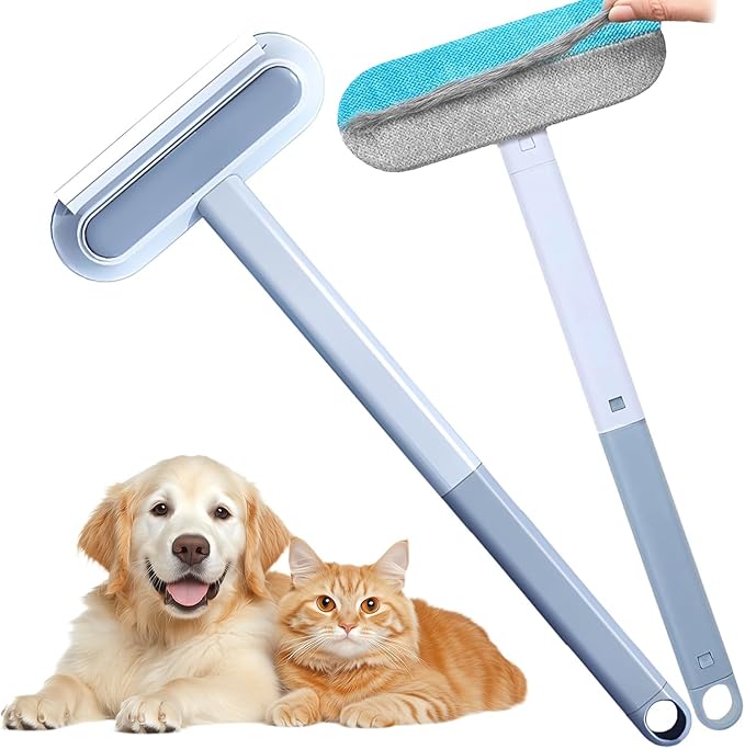 No Kneeling Pet Hair Remover – 4-in-1 Reusable Tool for Dog & Cat Hair, Standard Handle (17.7") for Furniture & Car Seats – Back-Saver, 2-Pack (Value Set)