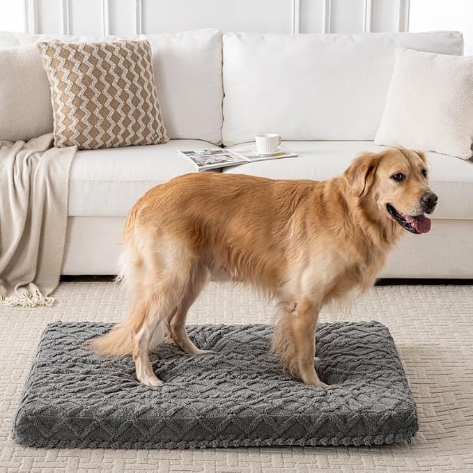 Memory Foam Dog Crate Pad, Large Size, Dark Gray Color, Waterproof Lining, Washable Cover for Dogs and Cats 44" L x 32" W x 3" H