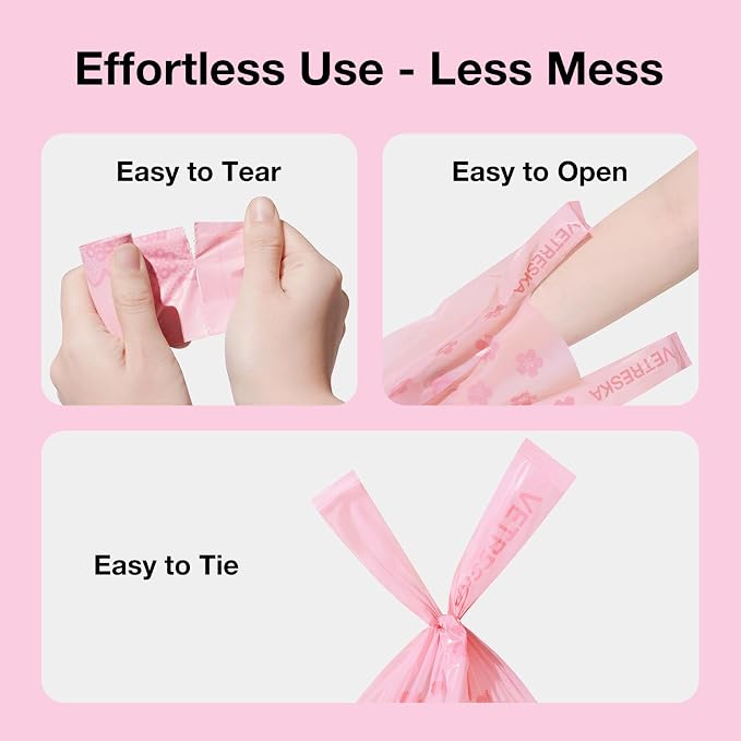 VETRESKA Dog Poop Bags with Handles 120 Count, Floral Scented Waste Bags, Leak-Proof Thick Dog Bags for Poop, Easy-Tie Large Poop Bags, 8 Refill Rolls for Dog Walking Cat Litter