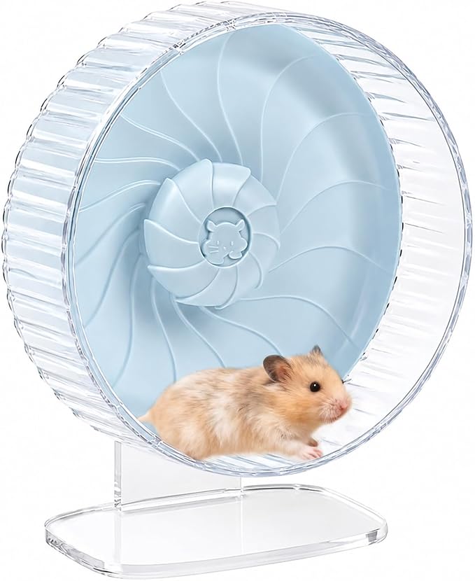 Silent Hamster Wheel, 8in Hamster Wheel with Adjustable Stand, Double-Bearing Quiet Spinner for Syrian Hamsters, Hedgehogs, Mice & Small Pets, Blue