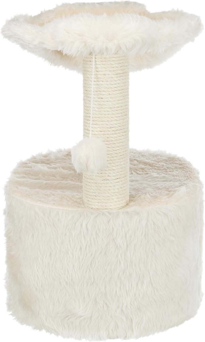 TRIXIE Baza Grande Cat Scratching Post 23,6 Inch - with Durable Sisal Rope and with Fluffy Hammock, Dangling Cat Toy & Cuddly Cat Cave - in Cream