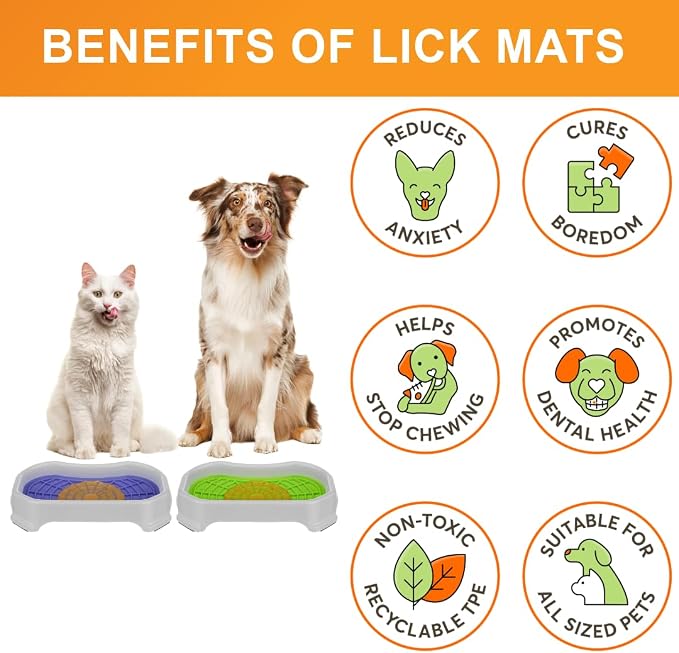 Neater Pets Neat-LIK Dog Lick Mat w/Mess-Proof Tray, Lick Mat for Dogs, Cats, Puppy, Reduces Anxiety & Boredom, Peanut Butter Slow Feeder, Interactive Treat Licking Pad (Purple & Green/Vanilla Bean)