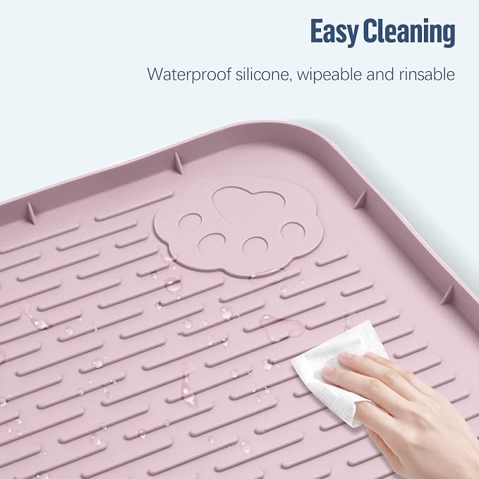 Pee Pad Holder for Dogs, 34" x 22" Silicone Pee Tray Mat Leak-Proof, High Edge, No Spill Pet Pad Holder for Puppy, Cat, Rabbit, Training Pads for Floor Protection, No Pee Pads (Pink)