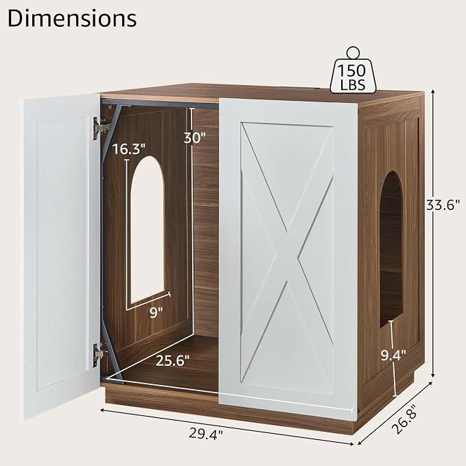 unipaws Extra Large Cat Litter Box Enclosure for Self-Cleaning & Automatic Litter Boxes, Tall Cabinet with Charging Station, Wooden Dog Proof Hidden Cat House for Top Entry Litter Box