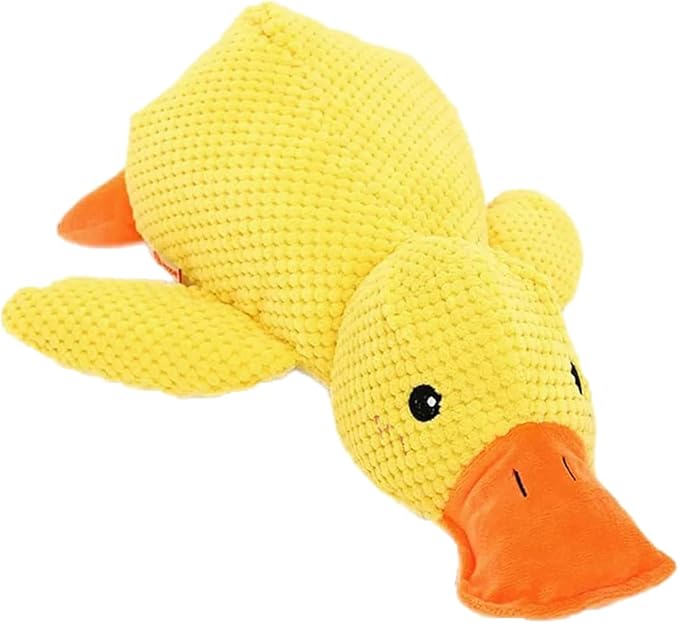 The Mellow Dog Calming Duck Pillow Toy, Squeaky Quacking Sound Duck Plush Chew Toy, Soft Comfort Calming Stuffed Duck Anxiety Toy for Indoor Small Medium Dogs, Yellow