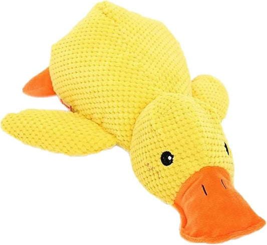 The Mellow Dog Calming Duck Pillow Toy, Squeaky Quacking Sound Duck Plush Chew Toy, Soft Comfort Calming Stuffed Duck Anxiety Toy for Indoor Small Medium Dogs, Yellow