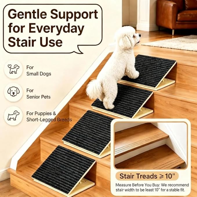 Dog Ramp for Stairs, 4 Pack Foldable Stair Ramp for Dogs, Adjustable Solid Wood Pet Steps for Small Dogs, Senior, Short-Legged and Injured Pets, Elderly Dog Stair Wedges Assist