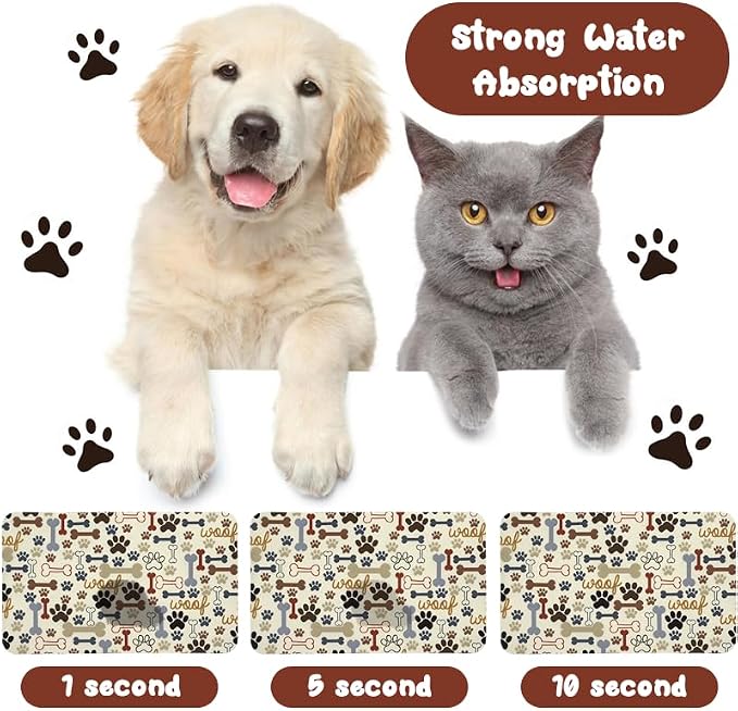 Dog Food Mats for Floors Waterproof, Pet Water Bowl Mats Pet Feeding Absorbent Placemats Beige 16 * 24 inch