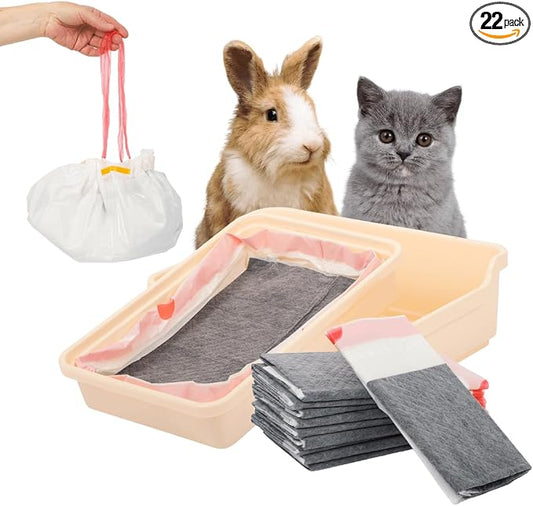 HoppScotch.bun Rabbit Litter Box Liners, Litter Mat with Actived Carbon for Odor Control, Disposable Poop Bags for Bunnies and Small Animals (Large)