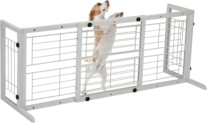 COZIWOW 38" -67" Dog Gate Indoor, Pet Gates for Doorways No Drilling, Wooden Free Standing Doggie Fence for Stairs, Safety for Small to Medium-Sized Dog,White