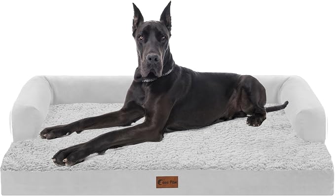 Orthopedic XXL Dog Beds, Waterproof Egg Crate Foam Big Pet Bed for All Breed Sized Dogs 53x42Inch, Washable Extra Large Dog Couch Bed with Removable Cover and Non-Slip Bottom, Grey White