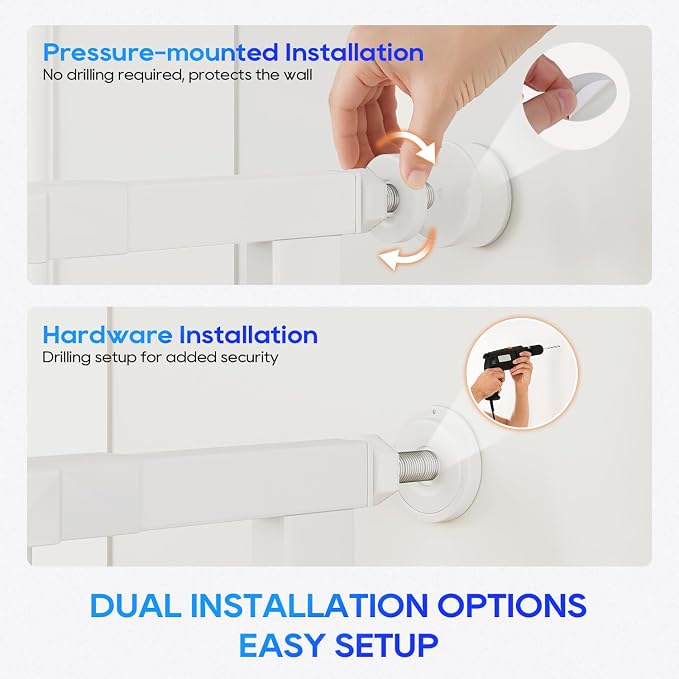 FDW 30" Tall Pressure Mount Dog Gate, 28.3"-39.7" Wide Auto Close Pet Safety Gate No Drill Extra Wide Pet Gate Adjustable Dog Gates Metal Gates for Stairs Doorway Kitchen Hallway Entry, White