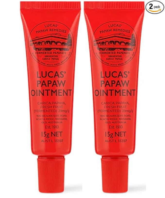 Lucas Papaw Ointment 15g Tubes with Lip Applicator — 2 Pack — Fermented Papaya Lip Balm for Dry, Chapped Lips, Pocket Size, Made in Australia