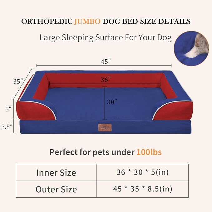 Comfort Expression Orthopedic Dog Bed for Extra Large Dogs 45x35 Inch, Waterproof Egg Crate Foam XL Pet Bed with Bolsters, Dog Couch with Washable Cover & Non-Slip Bottom, American Flag 4