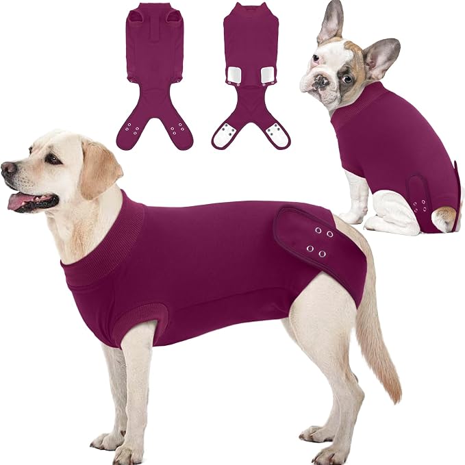 IDOMIK Dog Recovery Suit for Female Spay - Adjustable Anti-Licking Dog Post Surgery Onesie, Male Female Dogs Neuter Spay Suits, Soft Abdominal Wound Bandage & E-Collar Cone Alternative