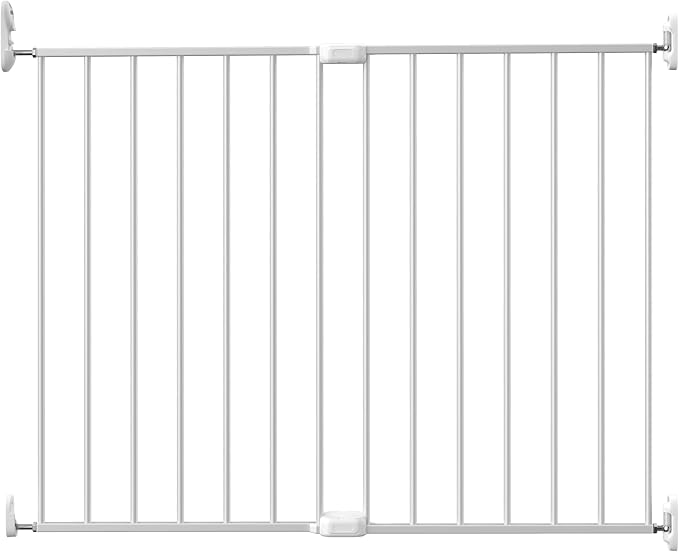Adjustable Pet Safety Swing Gate, Hardware-Mounted Metal Gate for Stairs and Doorways, Secure Latch for Pets (White, 24"-40.5" W x 28.75" H)