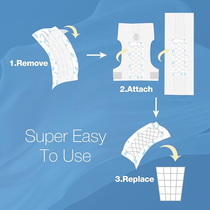 MICOOYO Dog Diaper Liners, Dog Diaper Pads, Disposable Dogs Booster Pads for Puppy, Belly Band Dogs Diapers Liners Male Doggie Diapers Inserts (Blue, XL, 25Count)