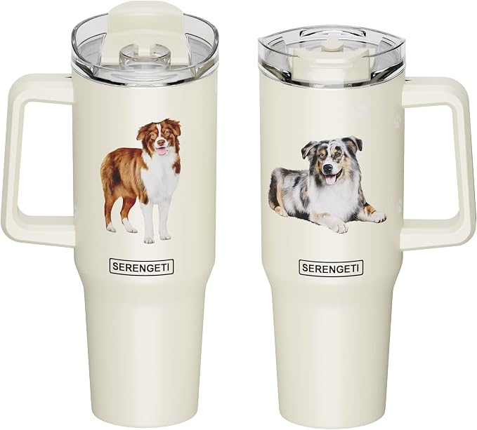 40 Oz Australian Shepherd Dog Tumbler with Handle, Straw & Lid - Vacuum Insulated Stainless Steel Travel Mug for Pet Lovers