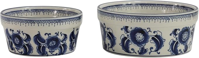 Handpainted Blue & White Vintage Porcelaine Dog Bowls, Anti-Slip Heavy Ceramic Dog Pets Feeding Food Water Bowls Dish, 27OZ for Medium Large Dogs and Cats,Dishwasher and Microwave Safe-6.5"