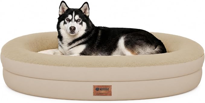 Orthopedic Dog Bed for Extra Large Dogs, XL Waterproof Dog Bed with Bolsters, Supportive Egg Crate Foam Pet Couch Bed with Removable Washable Cover & Non-Slip Bottom, Light Brown