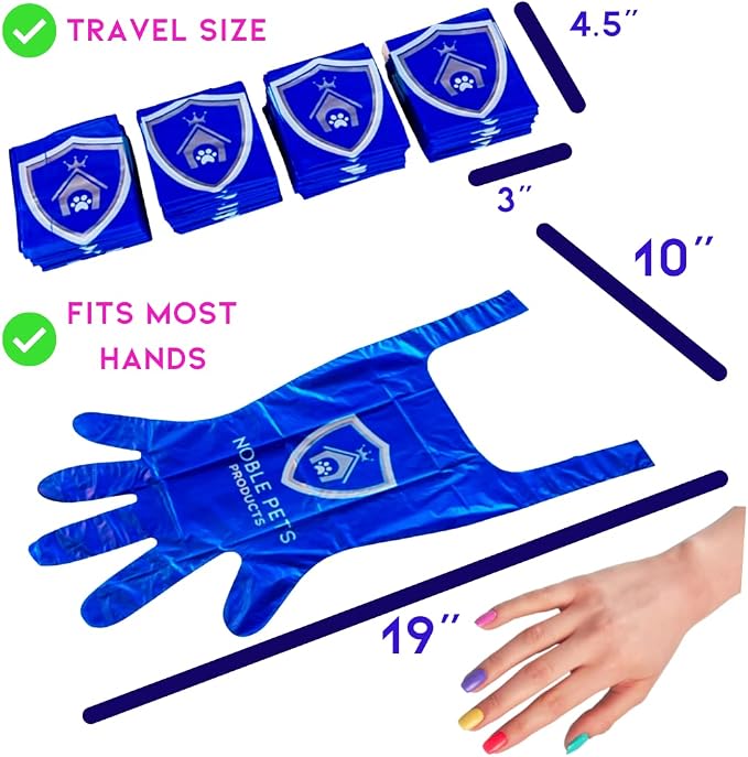 Noble Pets Dog Gloves - 8+ Ways to Use Them| Leak Proof | Extra Long Tie Handles | Eco-Friendly (Royal Blue, 80 gloves)