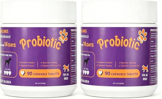 Dog Probiotic Chewable Tablets with Prebiotic, Apple Cider Vinegar & Papaya Powder, Pork Flavor Daily Digestive Supplement for All Breeds Dogs, 90 Count