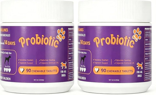 Dog Probiotic Chewable Tablets with Prebiotic, Apple Cider Vinegar & Papaya Powder, Pork Flavor Daily Digestive Supplement for All Breeds Dogs, 90 Count