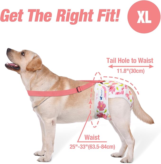 Pet Soft Dog Diapers Female with Suspenders, 3 Pack Reusable Female Dog Diapers for Heat, Dog Period Panties for Doggie in Cycle(X-Large, Flowers)